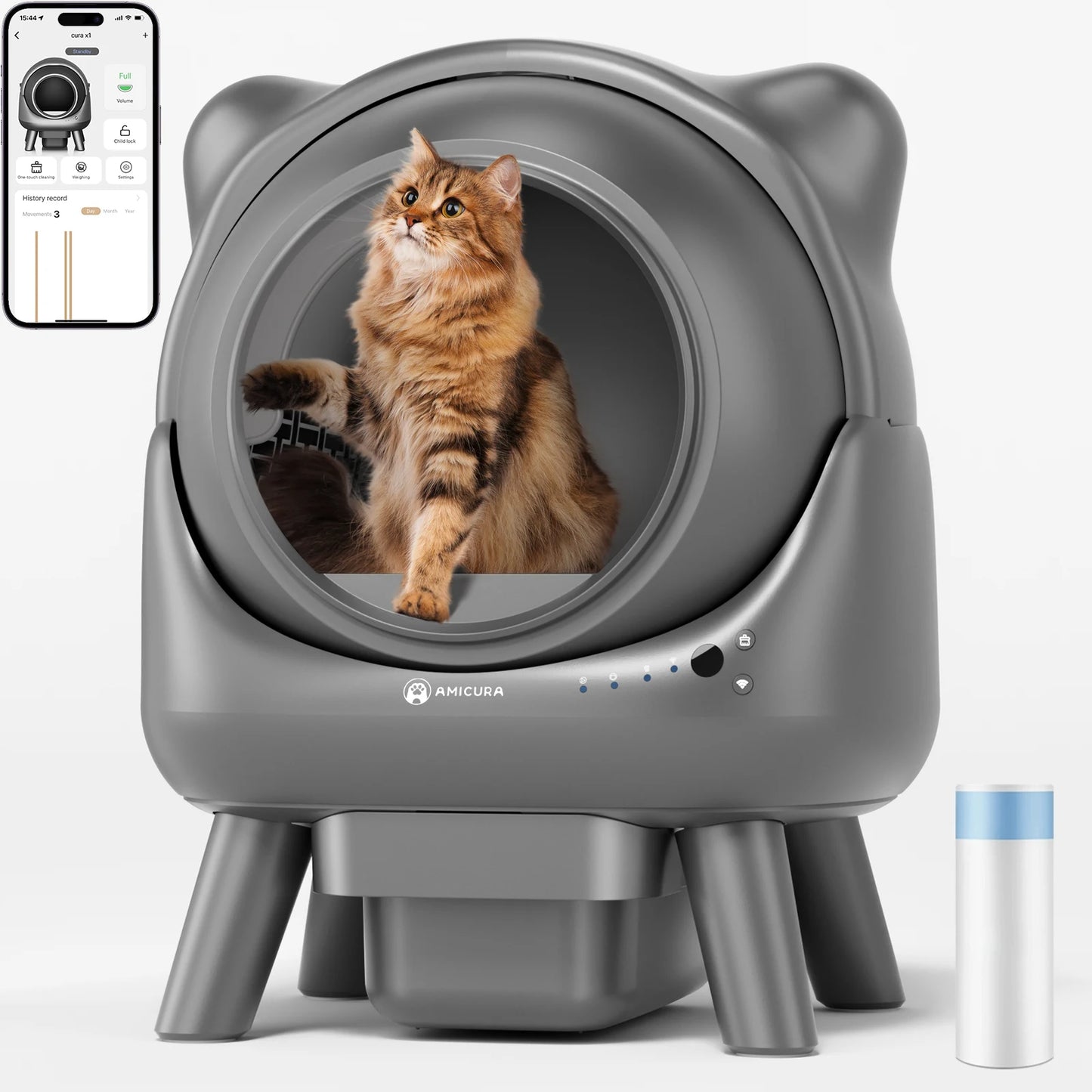 Amicura Cura X1 Smart Automatic Self-Cleaning Cat Litter Box with App Control and Splash-Proof Large-Capacity Design