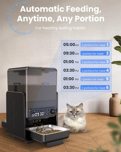 Smart Automatic 5G WiFi Cat Feeder with Dual Bowls, 5L Adjustable Dry Food Dispenser for Two Cats and Small Pets