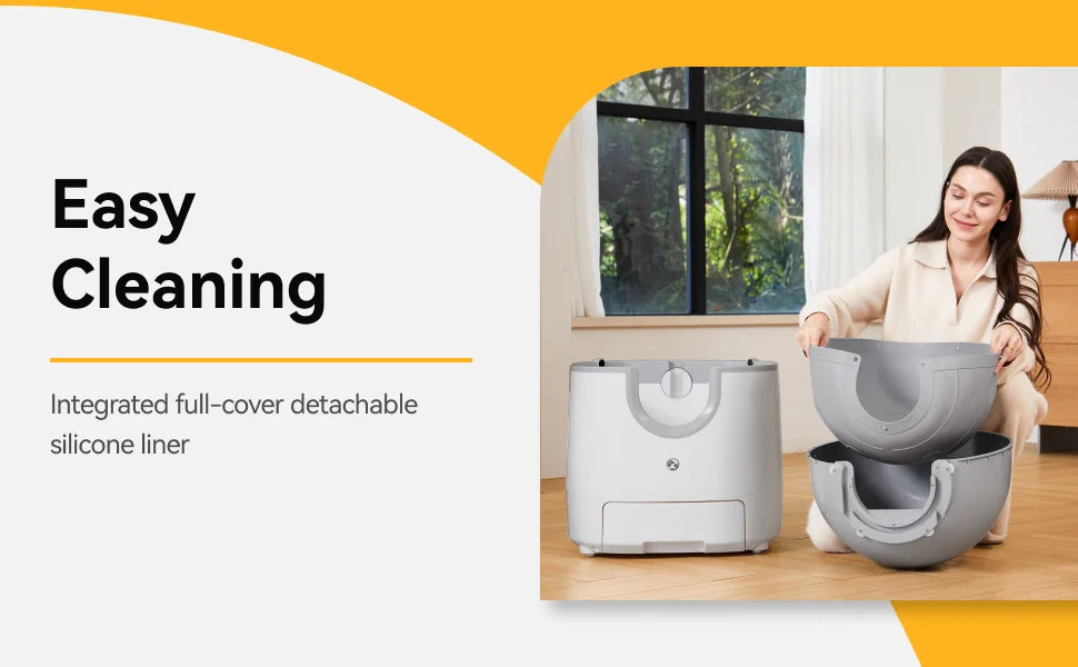 Self-cleaning cat litter box with an open design, advanced safety sensors, and extra-large capacity for multi-cat households. Practical, hassle-free, and ideal for easy daily cleaning.