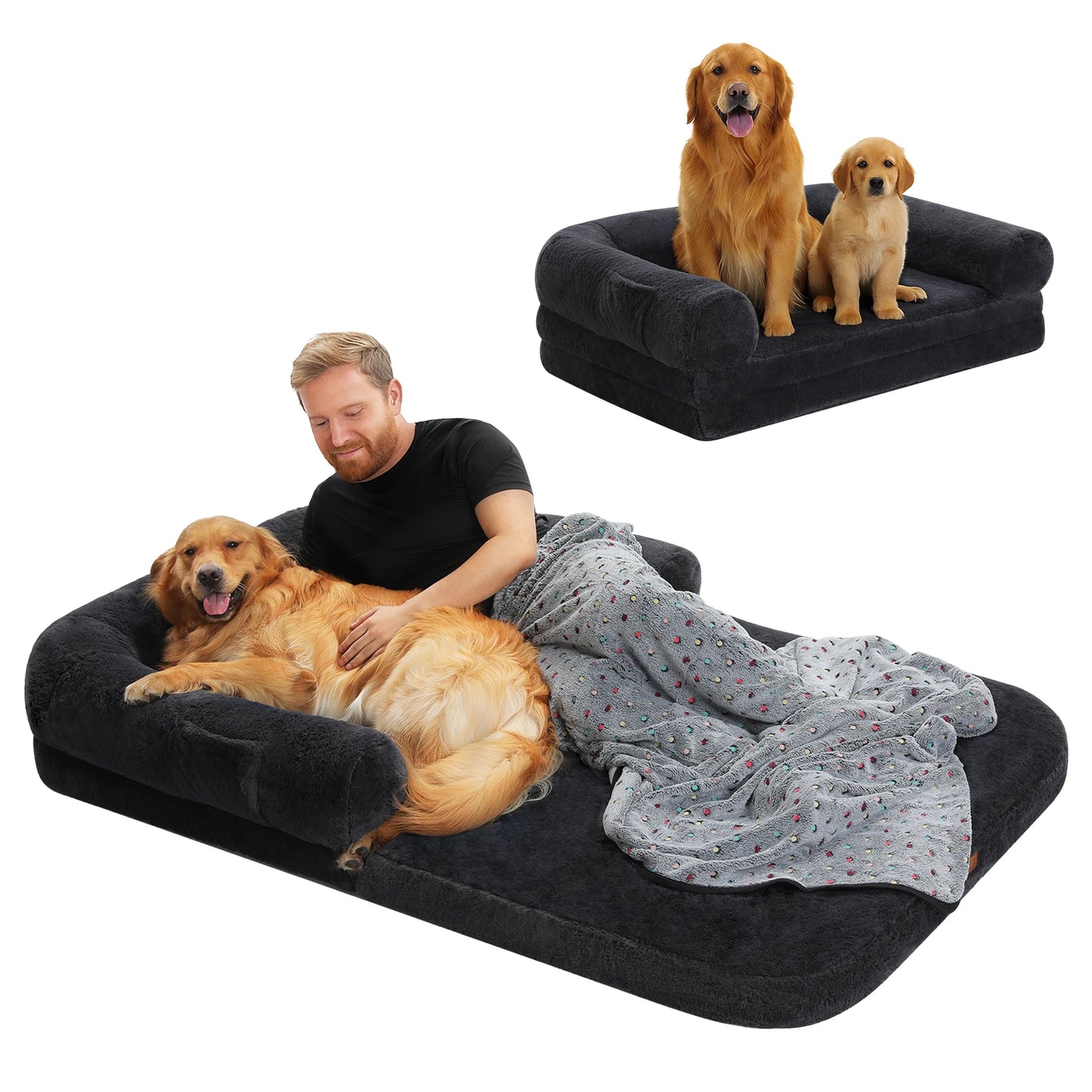 Foldable Plush Dog Sofa Bed – Washable Non-Slip Pet Bed for Large Dogs