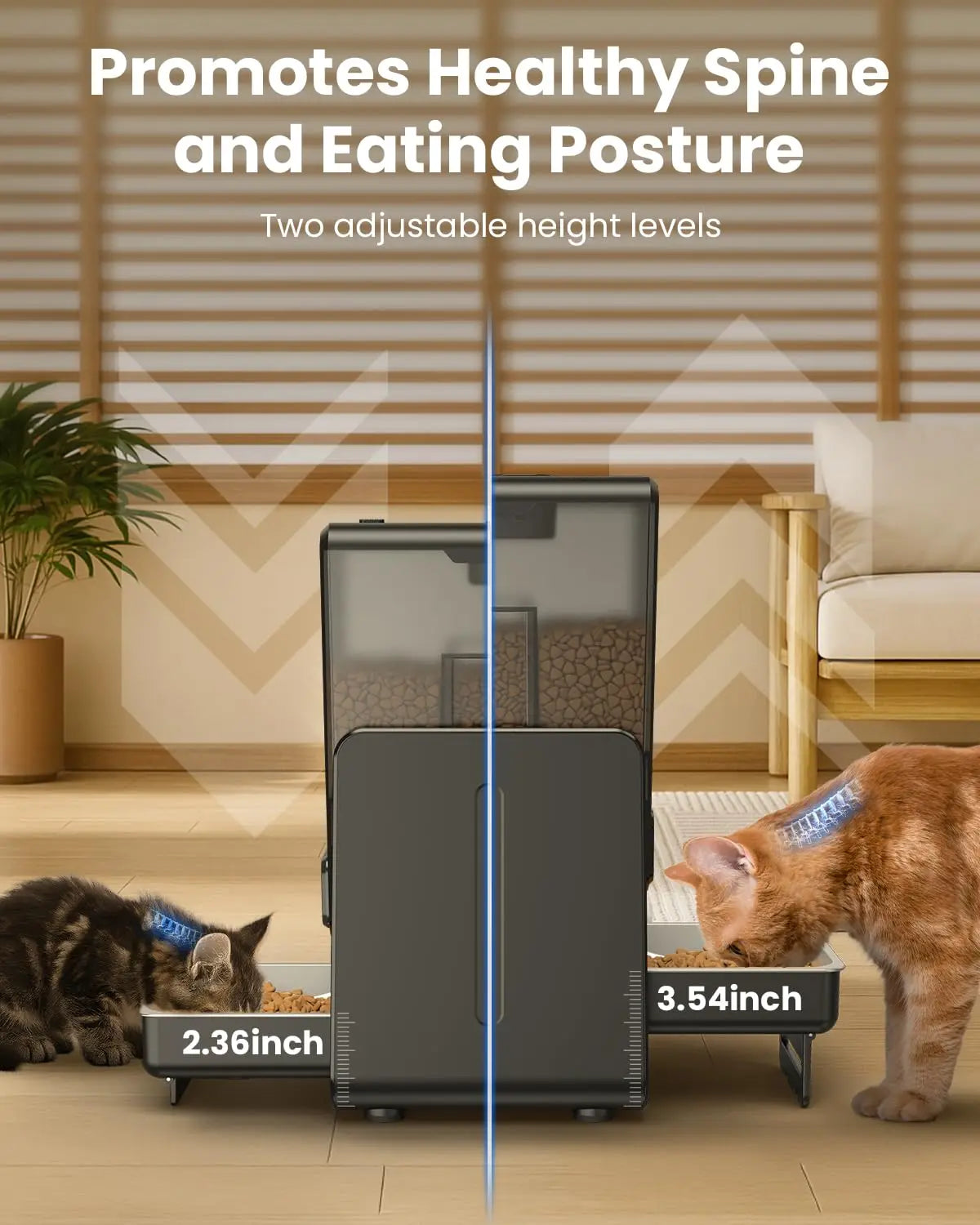Smart Automatic 5G WiFi Cat Feeder with Dual Bowls, 5L Adjustable Dry Food Dispenser for Two Cats and Small Pets