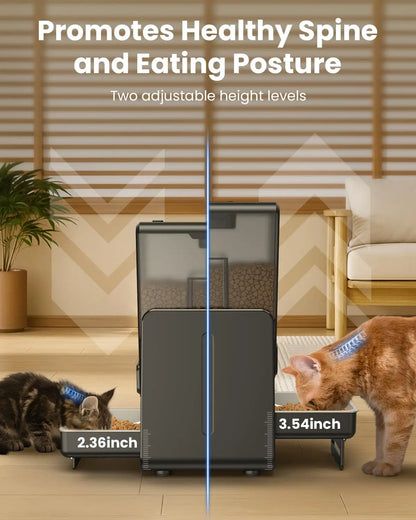 Smart Automatic 5G WiFi Cat Feeder with Dual Bowls, 5L Adjustable Dry Food Dispenser for Two Cats and Small Pets