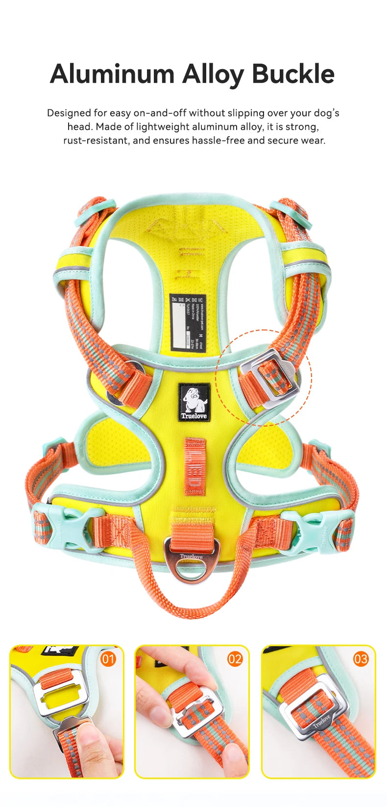 Truelove No-Pull Reflective Dog Harness – Adjustable Breathable Vest for Small, Medium & Large Dogs