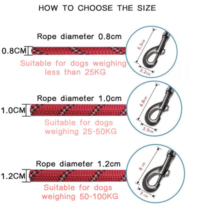 Heavy-Duty Reflective Dog Leash 150/200/300cm – Strong Anti-Pull Lead for Small & Large Dogs