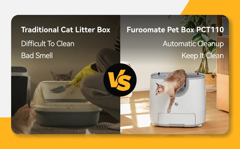 Self-cleaning cat litter box with an open design, advanced safety sensors, and extra-large capacity for multi-cat households. Practical, hassle-free, and ideal for easy daily cleaning.