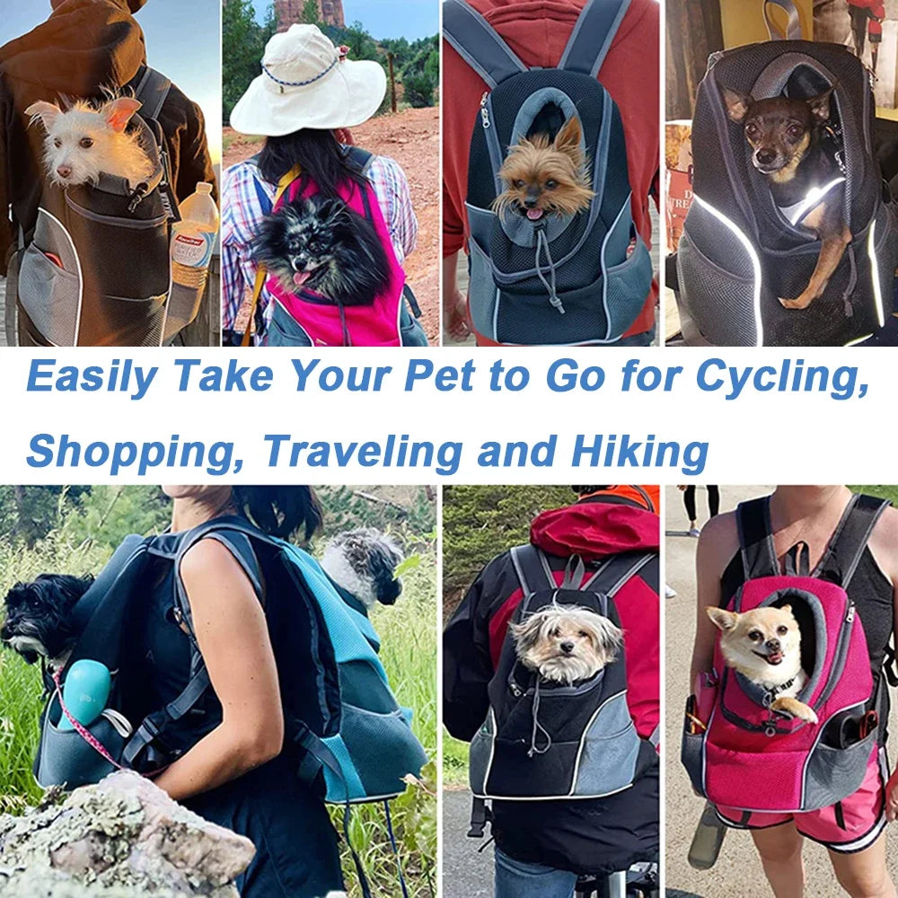 Breathable Pet Carrier Backpack – Adjustable Front Travel Bag with Reflective Strips for Dogs & Cats
