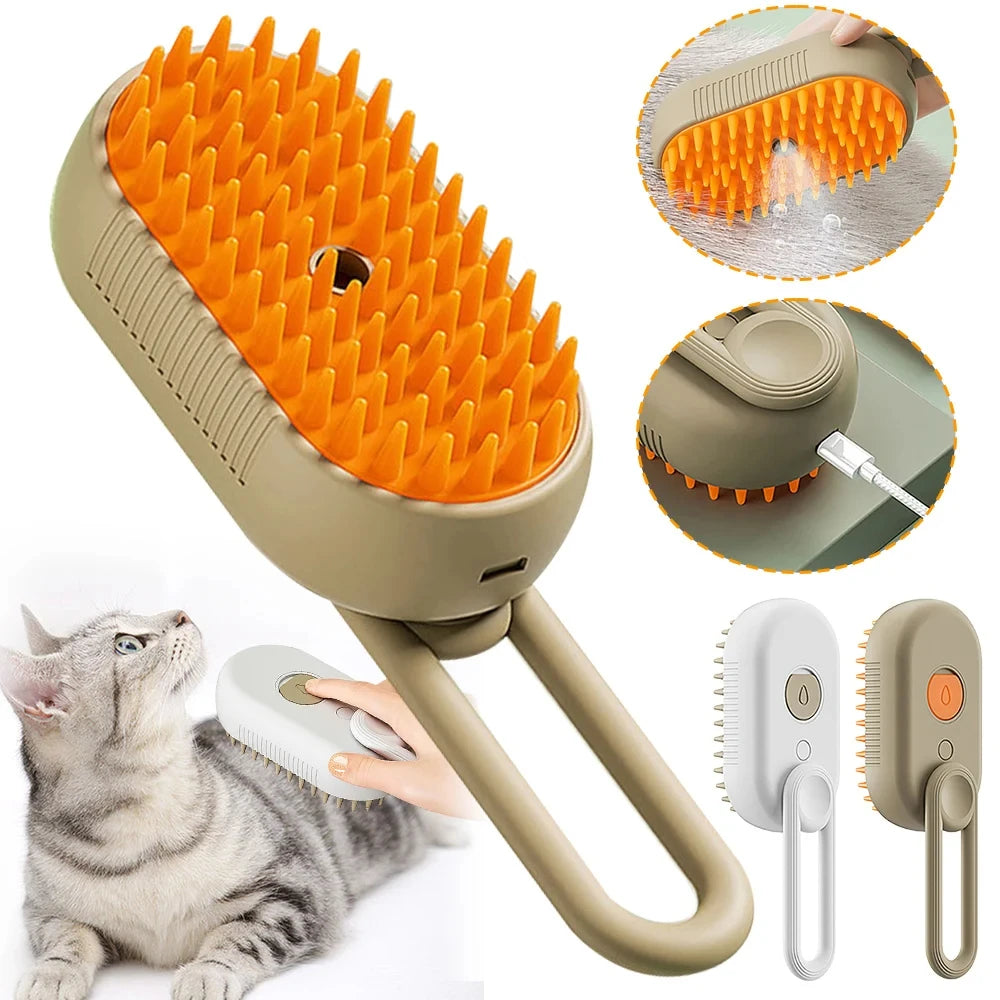 Electric Steam Pet Grooming Brush – Hair Remover for Dogs & Cats with Glove Accessory