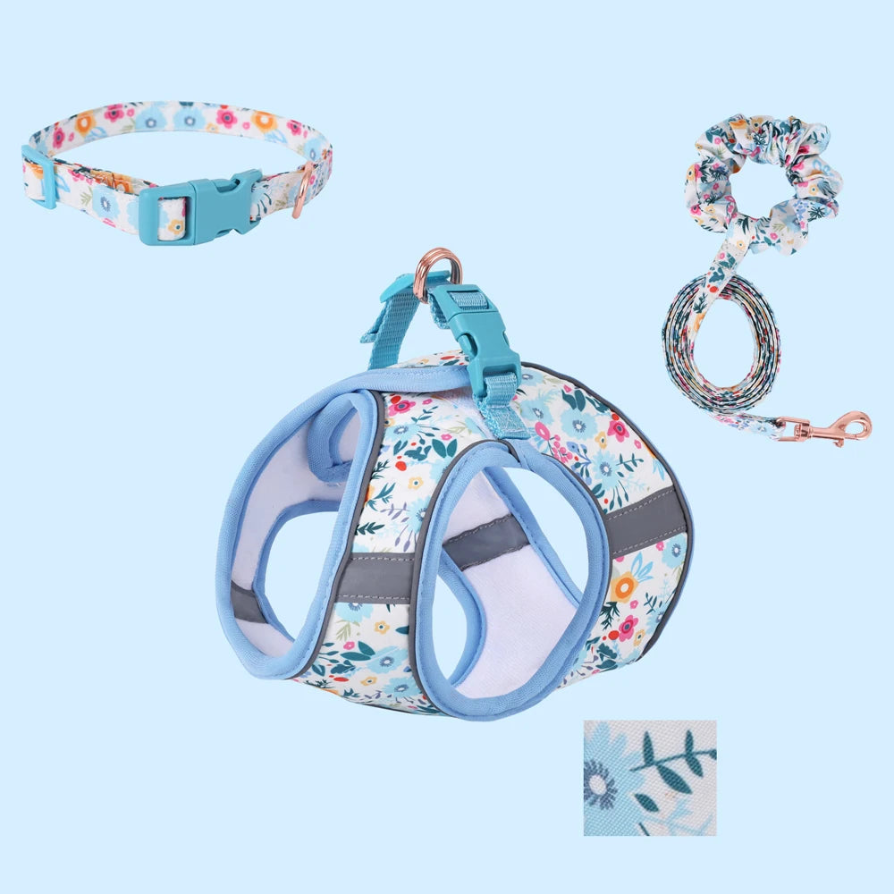 Adjustable Dog & Cat Harness Set – Soft Vest with Leash, Cute Design for Small Pets