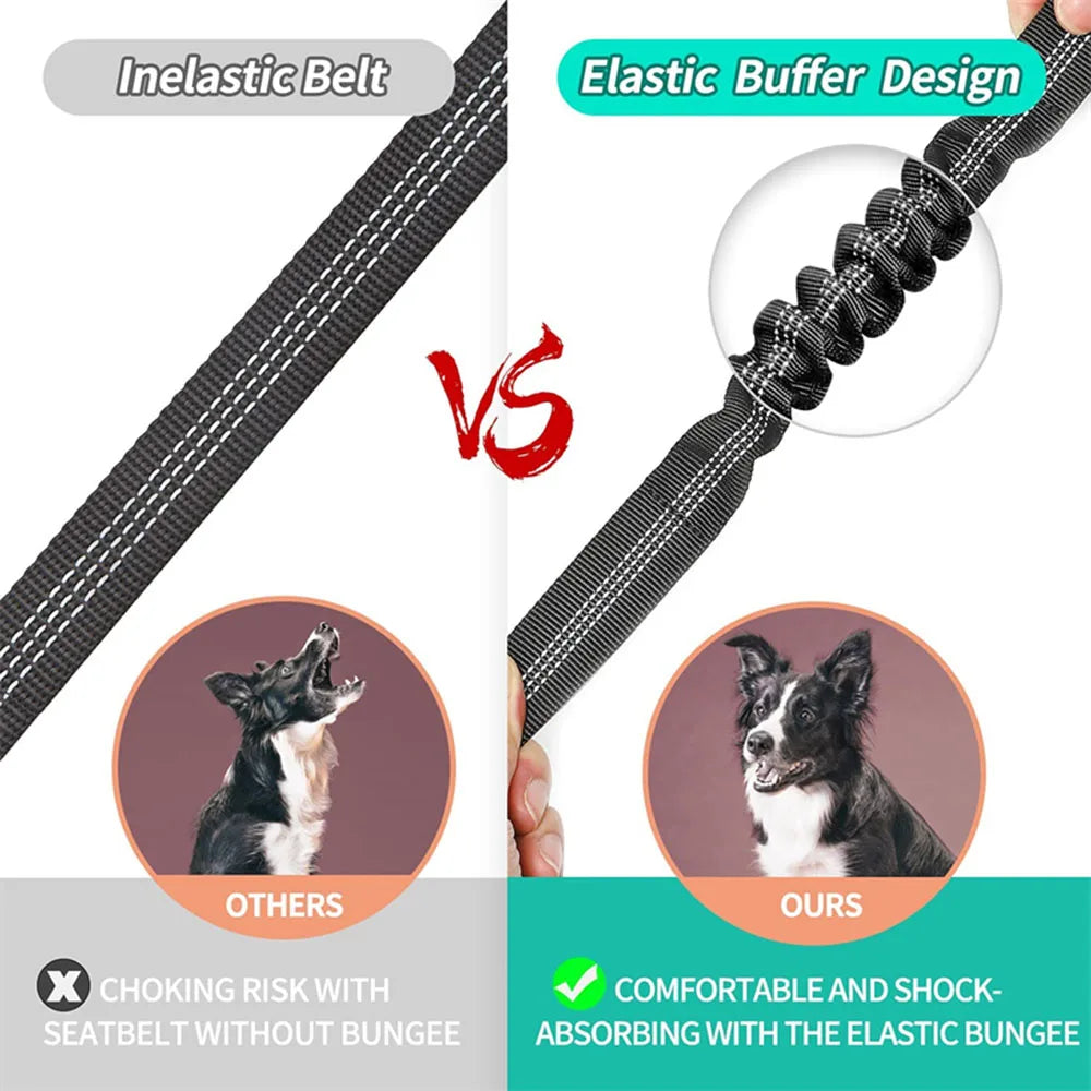 Adjustable Reflective Dog Car Seat Belt Harness – Elastic Shock-Absorbing Travel Safety Strap