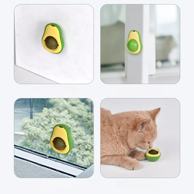 Natural Catnip Wall Ball Toy – Rotating Dental Cleaning & Scratching Toy for Cats