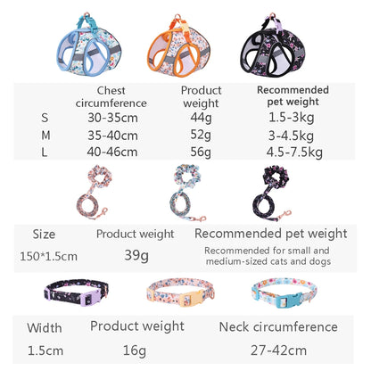 Adjustable Dog & Cat Harness Set – Soft Vest with Leash, Cute Design for Small Pets