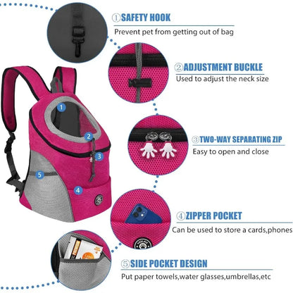 Breathable Pet Carrier Backpack – Adjustable Front Travel Bag with Reflective Strips for Dogs & Cats