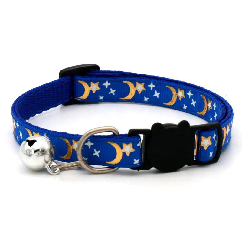 Adjustable Cat Collar with Bell – Cute Star & Moon Design for Cats & Kittens