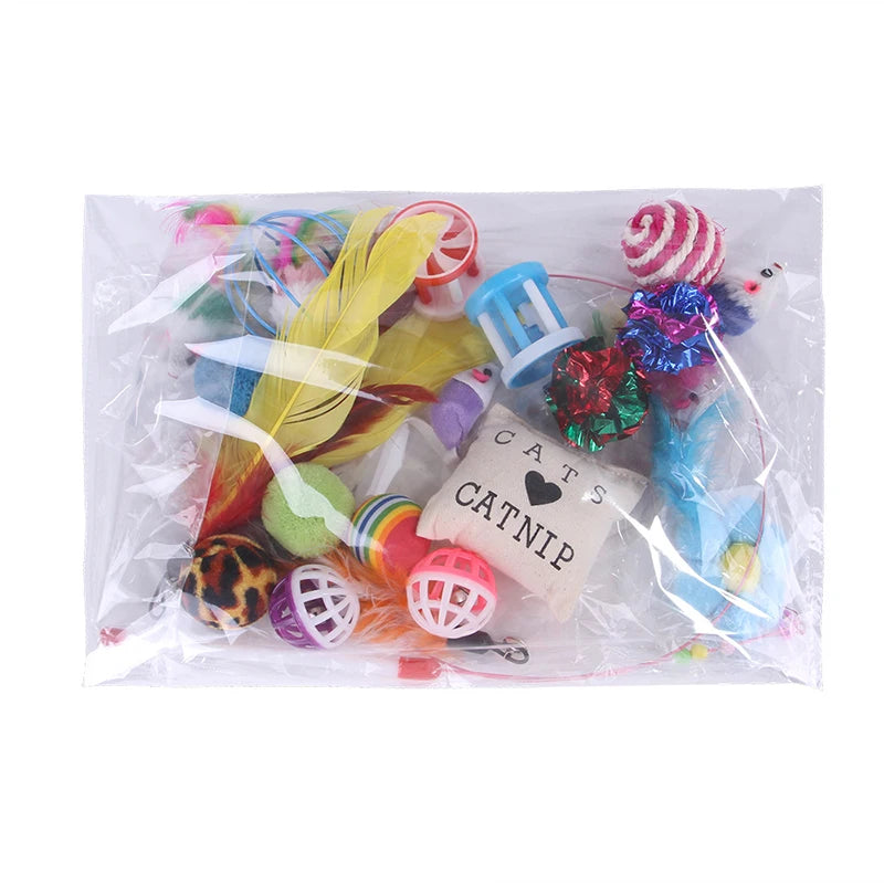 12/20PCS Cat Toy Variety Set – Interactive Kit with Wand, Sisal Mouse, Balls & Bells