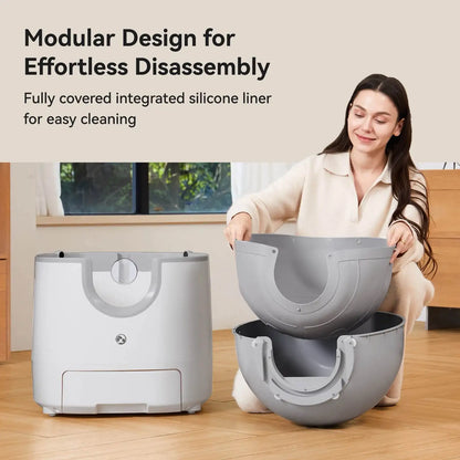 Furoomate Automatic Smart Cat Litter Box, self-cleaning design with 11L high-capacity waste bin. Intelligent pet toilet tray, ideal for easy and hygienic cat care.
