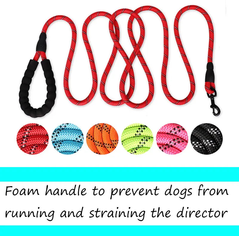 Heavy-Duty Reflective Dog Leash 150/200/300cm – Strong Anti-Pull Lead for Small & Large Dogs