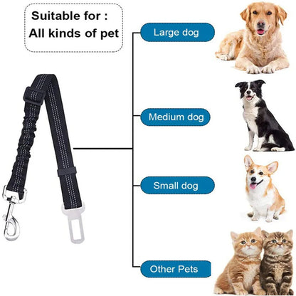 Adjustable Reflective Dog Car Seat Belt Harness – Elastic Shock-Absorbing Travel Safety Strap