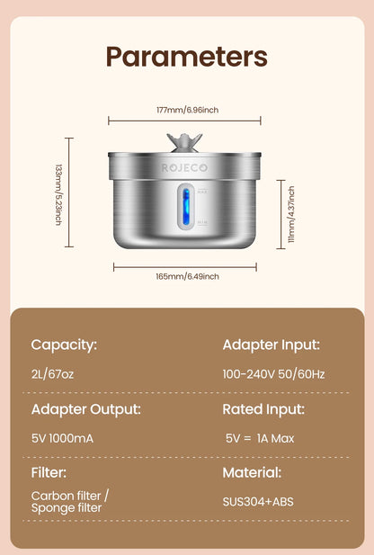 Stainless Steel Automatic Pet Water Fountain for Cats and Dogs, Smart Drinking Water Dispenser for Pets