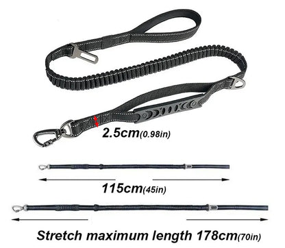 Multifunction Retractable Dog Leash – Reflective Nylon Lead with Car Safety Buckle