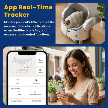 Electric Cat Litter Tray Self-Cleaning Open Cat Litter Tray, Automatic Cat Litter Tray with Odour Control, App & Safety Sensor