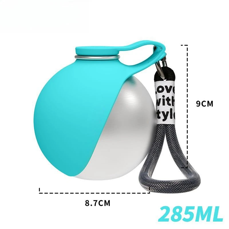 285ml Dog Water Bottle with Removable Silicone Bowl – Leakproof Stainless Steel Travel Dispenser