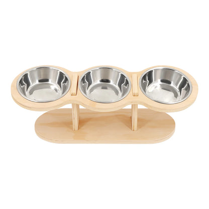 Elevated Cat Bowls with Wooden Stand – 3 Stainless Steel Feeding & Water Bowls for Cats & Puppies