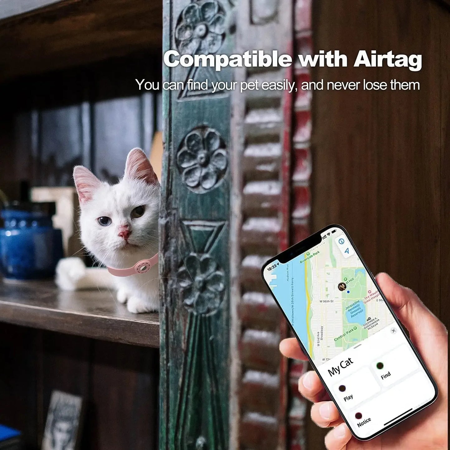 Silicone Cat Collar for Apple AirTag – Adjustable Anti-Lost Pet Tracker Holder