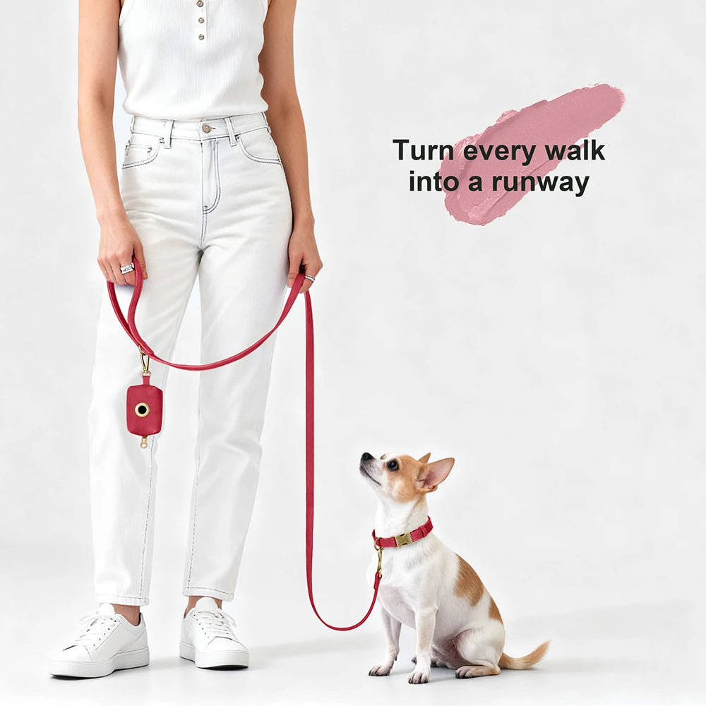 Custom PU leather dog harness and leash set with engraved ID buckle. Durable vest-style harness with matching lead rope, ideal for small and medium dogs, including bulldogs.