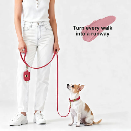 Custom PU leather dog harness and leash set with engraved ID buckle. Durable vest-style harness with matching lead rope, ideal for small and medium dogs, including bulldogs.