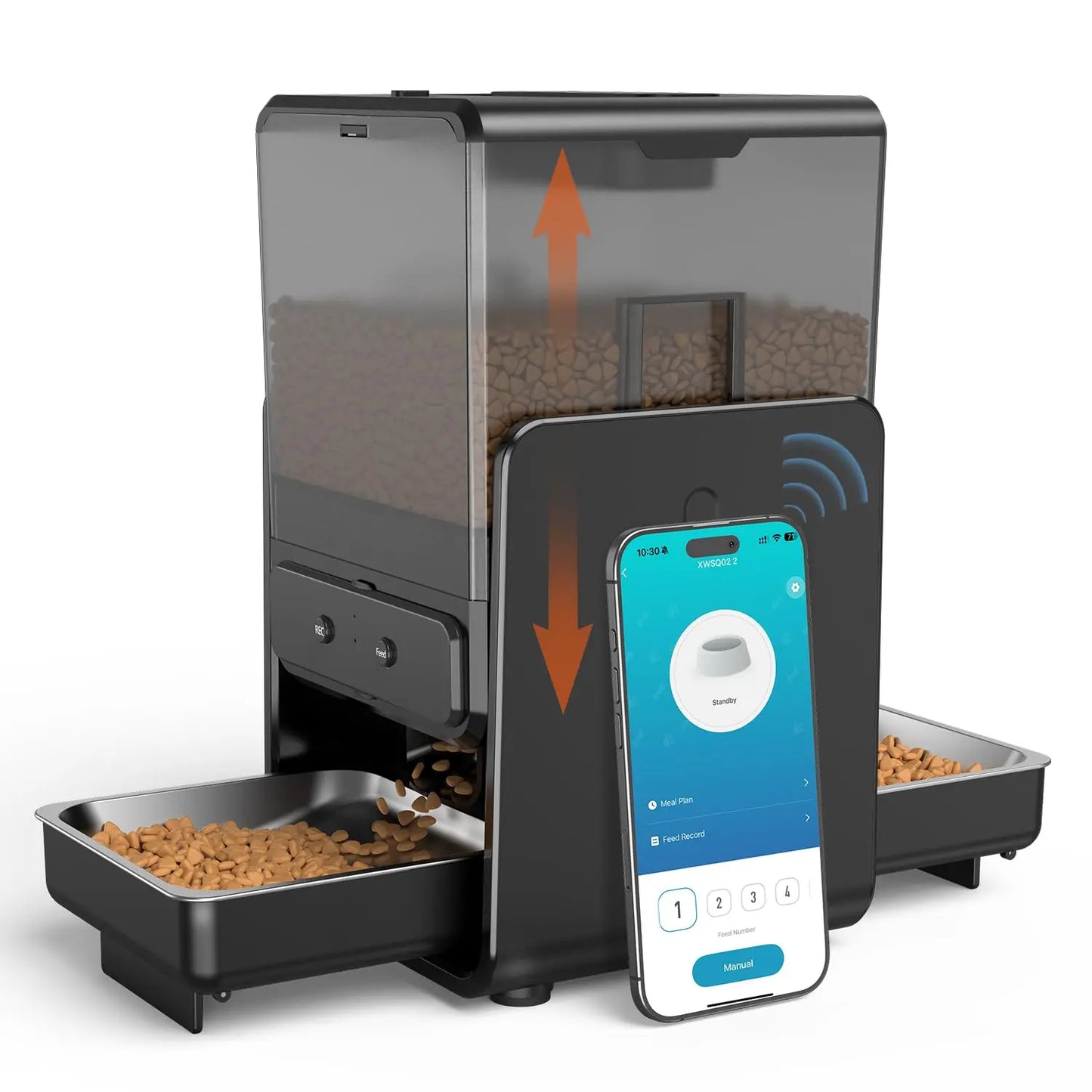 Smart Automatic 5G WiFi Cat Feeder with Dual Bowls, 5L Adjustable Dry Food Dispenser for Two Cats and Small Pets