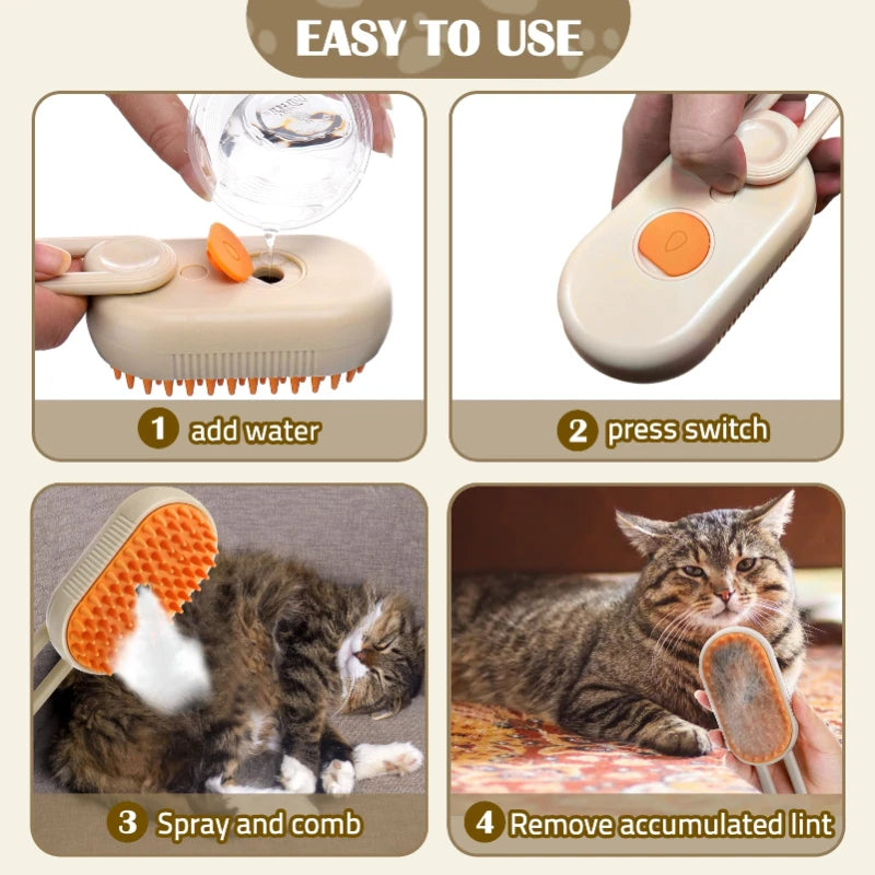 Electric Steam Pet Grooming Brush – Hair Remover for Dogs & Cats with Glove Accessory