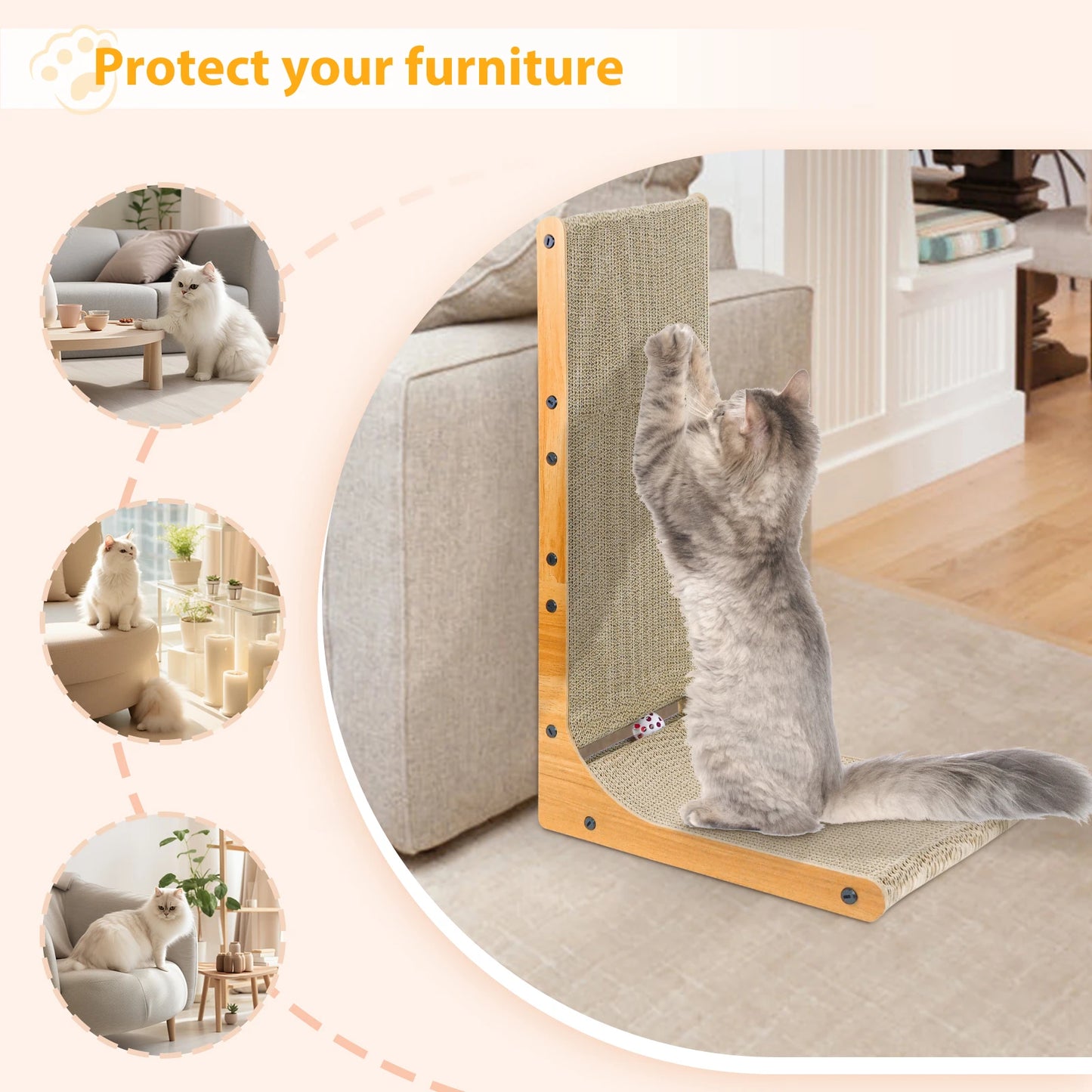 Cat Scratch Board Wall Mounted Mounted Vertical Scratching Board L Shaped Cat Cardboard Scratcher Cat Scratcher Bed with Kitten