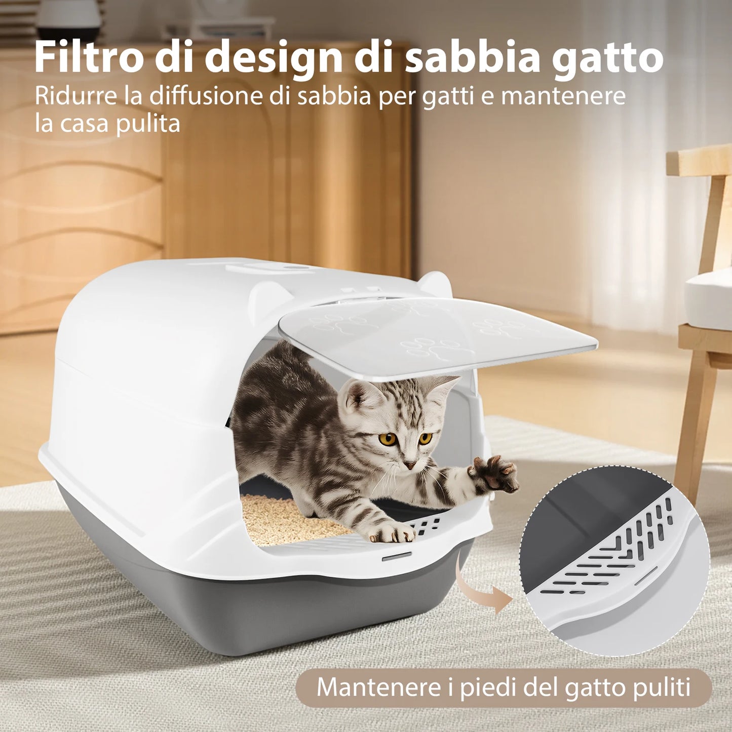 Large Enclosed Cat Litter Box with Flap Door – Detachable Hood, Easy to Clean (51×37×36cm)
