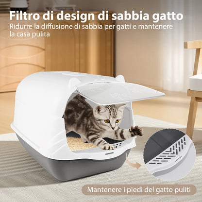 Large Enclosed Cat Litter Box with Flap Door – Detachable Hood, Easy to Clean (51×37×36cm)