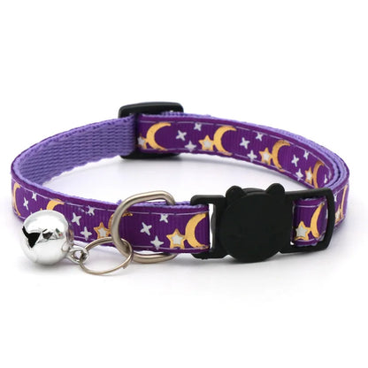 Adjustable Cat Collar with Bell – Cute Star & Moon Design for Cats & Kittens