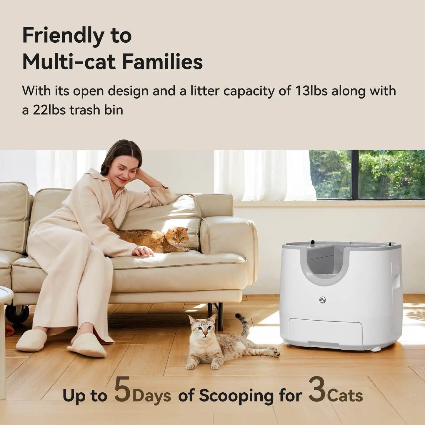 Furoomate Automatic Smart Cat Litter Box, self-cleaning design with 11L high-capacity waste bin. Intelligent pet toilet tray, ideal for easy and hygienic cat care.