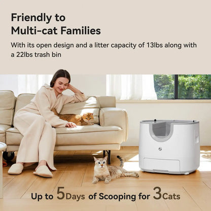 Furoomate Automatic Smart Cat Litter Box, self-cleaning design with 11L high-capacity waste bin. Intelligent pet toilet tray, ideal for easy and hygienic cat care.