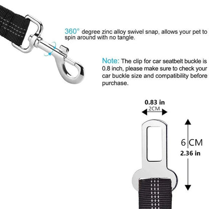 Adjustable Reflective Dog Car Seat Belt Harness – Elastic Shock-Absorbing Travel Safety Strap