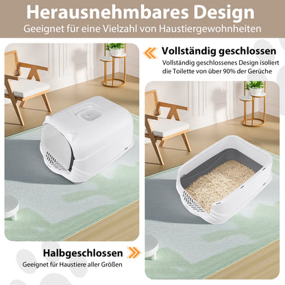 Large Enclosed Cat Litter Box with Flap Door – Detachable Hood, Easy to Clean (51×37×36cm)