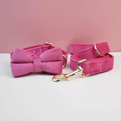 Velvet Dog Collar & Leash Set – Soft Red/Pink Adjustable Set for Dogs