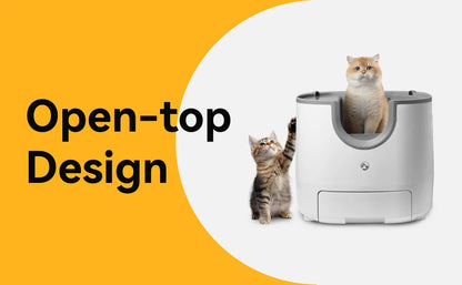 Self-cleaning cat litter box with an open design, advanced safety sensors, and extra-large capacity for multi-cat households. Practical, hassle-free, and ideal for easy daily cleaning.