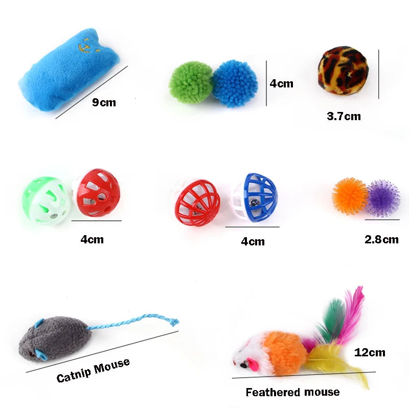 12/20PCS Cat Toy Variety Set – Interactive Kit with Wand, Sisal Mouse, Balls & Bells
