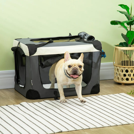 PawHut pet transport box basket handbag foldable portable black Gray opening