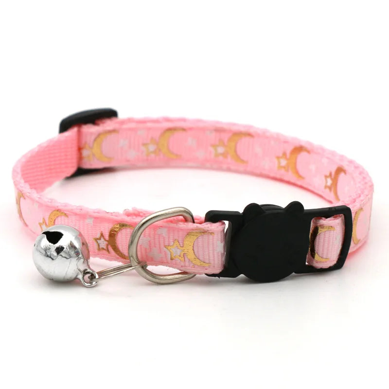 Adjustable Cat Collar with Bell – Cute Star & Moon Design for Cats & Kittens