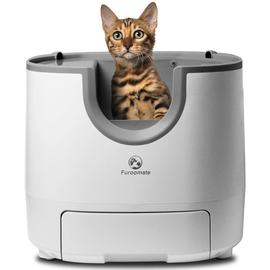 Self-cleaning cat litter box with an open design, advanced safety sensors, and extra-large capacity for multi-cat households. Practical, hassle-free, and ideal for easy daily cleaning.
