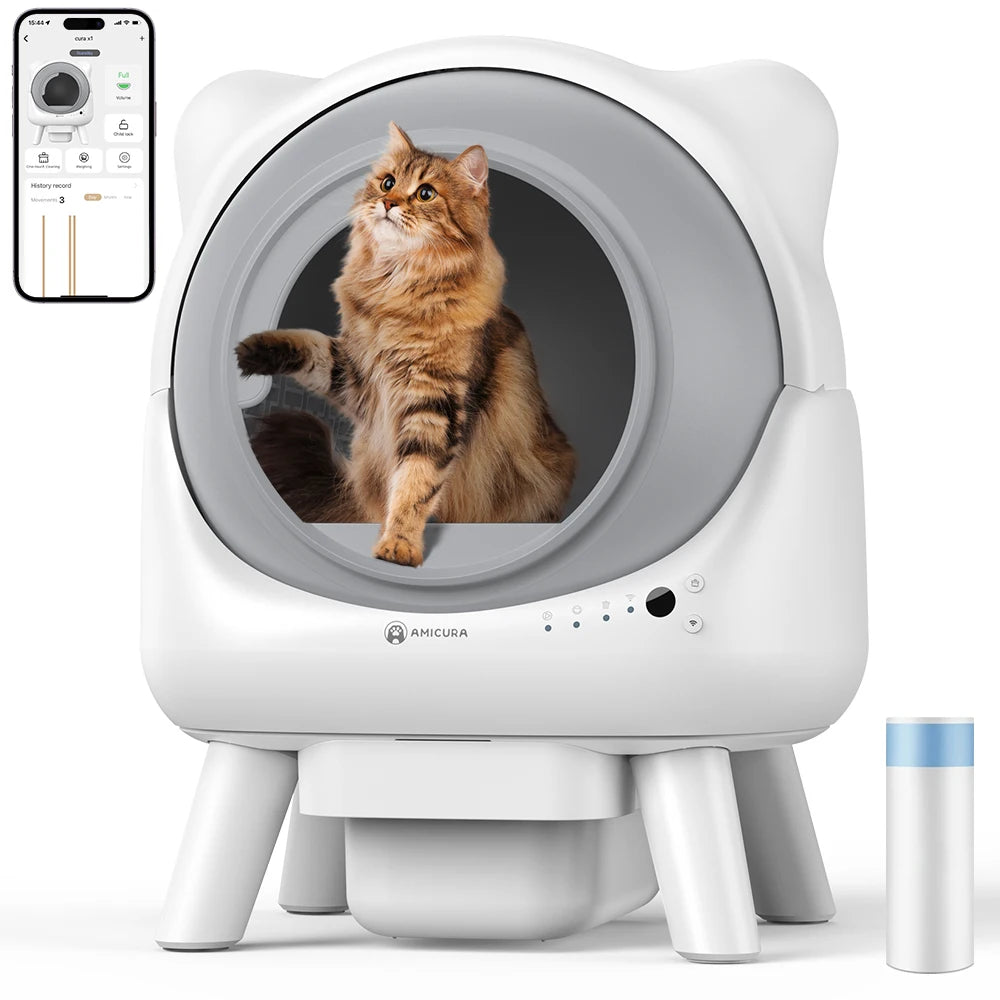 Amicura Cura X1 Smart Automatic Self-Cleaning Cat Litter Box with App Control and Splash-Proof Large-Capacity Design