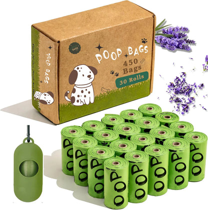 Biodegradable Dog Poop Bags with Dispenser – Leakproof, Extra Thick Lavender-Scented