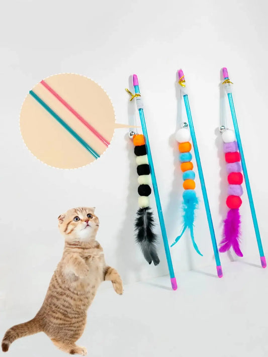 Interactive Cat Wand Toy – Elastic Fur Teaser Stick for Fun Play