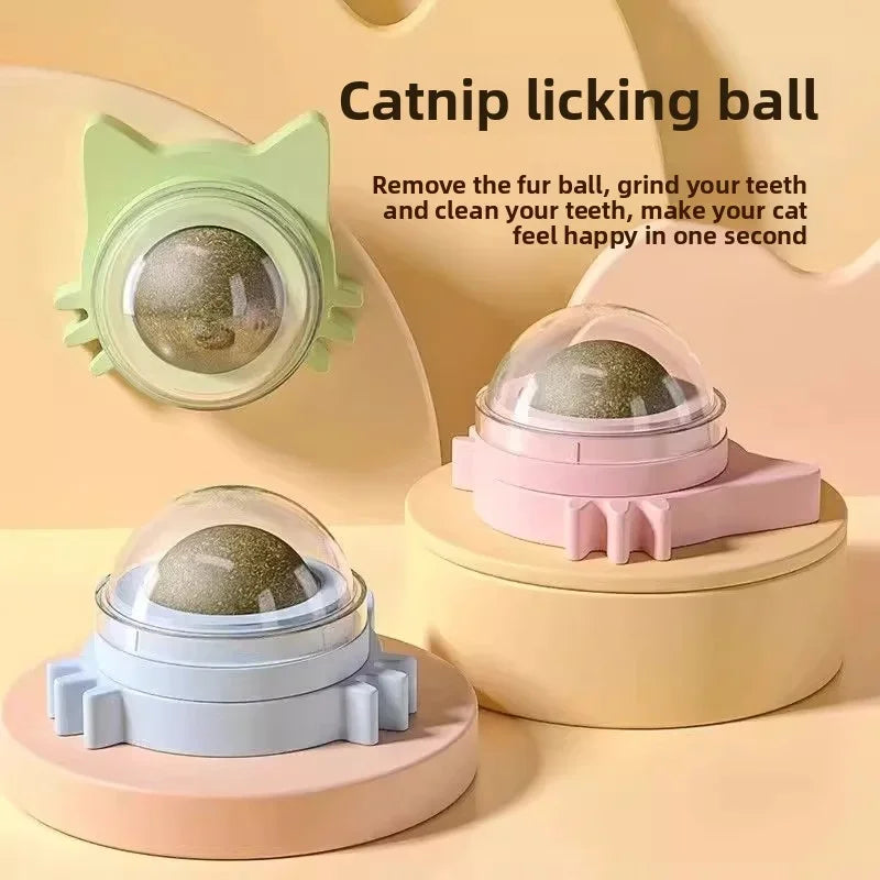 Natural Catnip Wall Toy – Rotating Suction Cup Ball for Dental Care & Play