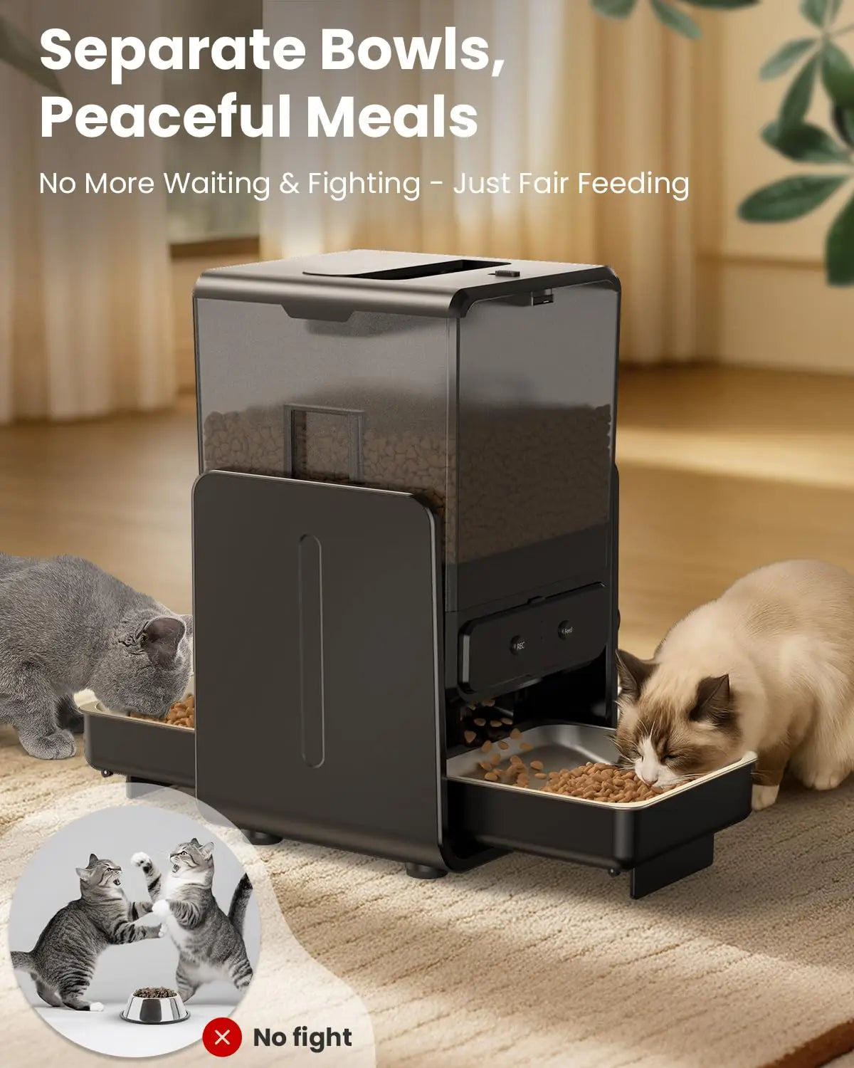 Smart Automatic 5G WiFi Cat Feeder with Dual Bowls, 5L Adjustable Dry Food Dispenser for Two Cats and Small Pets